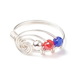 Colorful Glass Braided Bead Finger Ring, Silver Brass Vortex Wire Wrapped Jewelry for Men Women, Colorful, US Size 8(18.1mm)