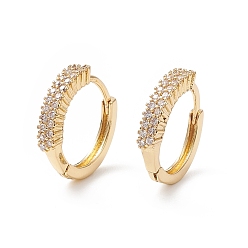 Clear Cubic Zirconia Hoop Earrings, Real 18K Gold Plated Brass Jewelry for Women, Cadmium Free & Nickel Free & Lead Free, Clear, 14x15x3mm, Pin: 0.7mm