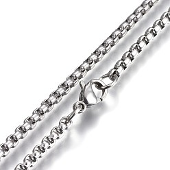 Stainless Steel Color 304 Stainless Steel Box Chain Necklaces, with Lobster Claw Clasps, Stainless Steel Color, 17.7 inch(45cm), 3.0mm