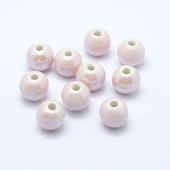 Rouge Lavande Perles en porcelaine manuelles, nacré, ronde, blush lavande, 12mm, Trou: 2~3mm