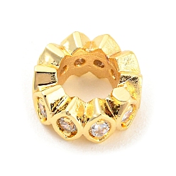 Настоящее золото 18K Стойки обшивки латунь микро проложить кубического циркония бусы, долговечный, без свинца и без кадмия, круглое кольцо с конским глазом, реальный 18 k позолоченный, 8x3.5 мм, отверстие : 4 мм