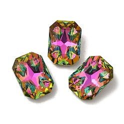 Vitrail Rose K9 Glass Rhinestone Cabochons, Point Back & Back Plated, Faceted, Rectangle, Vitrail Rose, 14x10x5mm