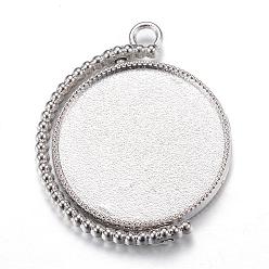 Platinum Rotatable Tibetan Style Alloy Pendant Cabochon Settings, Cadmium Free & Lead Free, Double-sided Tray, Flat Round, Platinum, Tray: 25mm, 36x29.5x4mm, Hole: 3mm