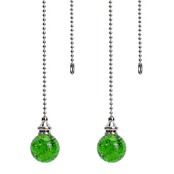 Verde Lima Colgantes redondos de cristal de cuarzo natural, con cadenas de bolas de hierro chapado en platino, verde lima, 545 mm