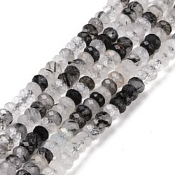 Quartz Rutilated Naturel noir quartz rutile brins de perles, facette, rondelle, 4x2mm, Trou: 0.7mm, Environ 157 pcs/chapelet, 15.55 pouce (39.5 cm)