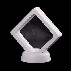 Blanco Soportes de plástico, con película transparente, 3 d soporte de pantalla de marco flotante, caja de presentación de monedas, plaza, blanco, marco: 9x9x5.5 cm