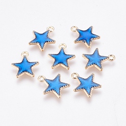 Blue Alloy Enamel Charms, Star, Golden, Blue, 16x13x2mm, Hole: 2mm