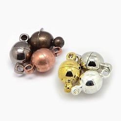 Mixed Color Round Brass Magnetic Clasps with Loops, Mixed Color, 11.5x6mm, Hole: 1.2mm