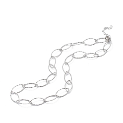 Stainless Steel Color 304 Stainless Steel Horse Eye Link Chain Necklace for Men Women, Stainless Steel Color, 17.99 inch(45.7cm)