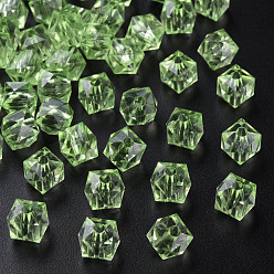Vert Clair Perles acryliques transparentes, facette, carrée, vert clair, 8.5x9.5x9.5mm, Trou: 2.5mm, environ1070 pcs / 500 g