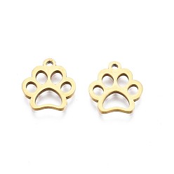 Golden 304 Stainless Steel Charms, Dog Paw Prints, Golden, 12.9x11.8x1mm, Hole: 1.3mm