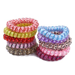 Mixed Color Printed Plastic Telephone Cord Elastic Hair Ties, Ponytail Holder, Mixed Color, 35mm