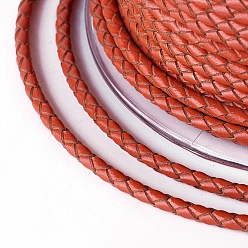 Оранжево-Красный Оплетенный шнур из натуральной кожи, кожаный шнур ювелирных изделий, ювелирные изделия DIY делает материал, оранжево-красный, 3 мм, около 5.46 ярдов (5 м) / рулон