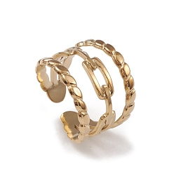 Настоящее золото 14K Ионное покрытие (ip) 304 манжеты из нержавеющей стали, кольцо с широкой полосой для женщин с полым элементом цепи, реальный 14 k позолоченный, 3.5~16 мм, внутренний диаметр: 16.9 мм