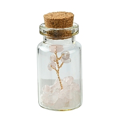 Quartz Rose Verre transparent souhaitant une décoration de bouteille, équilibrage des pierres précieuses wicca, avec des perles de quartz rose naturel arbre de vie, des éclats de dérive à l'intérieur, 22x45mm