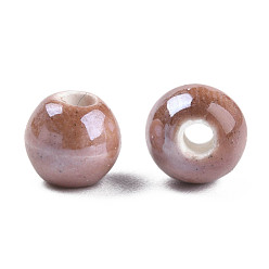 Camello Granos redondos de porcelana hechas a mano pearlized, camello, 6 mm, agujero: 1.5 mm