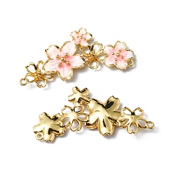 Real 18K Gold Plated Rack Plating Brass Enamel Connector Charms, Flower Links, Cadmium Free & Lead Free, Long-Lasting Plated, Real 18K Gold Plated, 40x18.5x4.5mm, Hole: 1.2mm