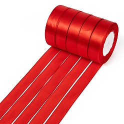 Красный Односторонняя атласная лента, Полиэфирная лента, Рождество лента, красные, 1 дюйм (25 мм) шириной, 25yards / рулон (22.86 м / рулон), 5 рулоны / группа, 125yards / группа (114.3 м / группа)