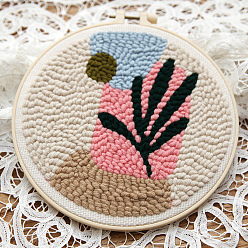 Leaf DIY Punch Embroidery Starter Kit, Including Fabric, Yarns, Punch Needle, Embroidery Hoop, Leaf Pattern, 200x200mm