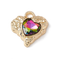 Colorful Alloy Pendants, with Glass, Golden, Heart Charm, Colorful, 18x17x5.5mm, Hole: 2.5mm