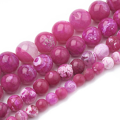 Fuchsia Dyed Natural Crackle Agate Beads Strands, Round, Fuchsia, 6~6.5mm, Hole: 1mm, about 64pcs/strand, 15.1 inch