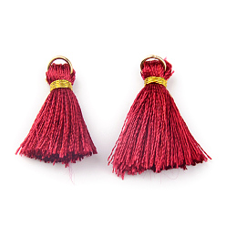 Dark Red Nylon Thread Tassel Pendant Decorations, with Golden Iron Jump Rings, Random Color Binding Threads, Dark Red, 13~16mm