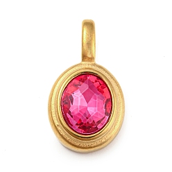 Rose Golden Plated 304 Stainless Steel Rhinestone Pendants, Oval Charms, Rose, 23.3x13x6mm, Hole: 6x3mm