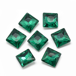 Sea Green Pointed Back Glass Rhinestone Cabochons, Back Plated, Faceted, Square, Sea Green, 8x8x3.5mm