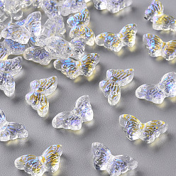 Clear AB Transparent Glass Beads, with Glitter Powder, AB Color Plated, Butterfly, Clear AB, 8x15x4.5mm, Hole: 1mm
