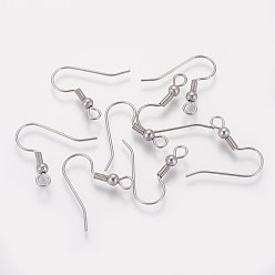 Stainless Steel Color 316 Surgical Stainless Steel Earring Hooks, Ear Wire, with Horizontal Loop, Stainless Steel Color, 20x21x3mm, Hole: 2mm, Pin:0.7mm