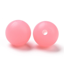 Rose Chaud Perles de silicone lumineuses, perles à mâcher pour les jouets de dentition, Diy soins infirmiers colliers faisant, ronde, rose chaud, 12x11.5mm, Trou: 2mm