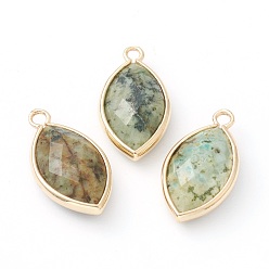 Gemstone Природных драгоценных камней подвески, с золотым латунным краем, граненые, лошадиный глаз , 22x12x5.5 мм, отверстие : 1.8 мм
