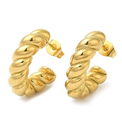 Real 18K Gold Plated Ion Plating(IP) 304 Stainless Steel Rope Chains Stud Earrings, Half Hoop Earrings, Real 18K Gold Plated, 20~21x5.5mm
