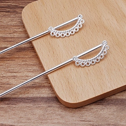 Silver Alloy Hair Stick Findings, with Iron Pins and Loops, D Shape, Silver, Pin Size: 120x2.5mm