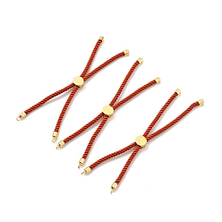 Orange Red Half Finished Twisted Milan Rope Slider Bracelets, with Rack Plating Brass Cord Ends & Open Loop, Cadmium Free & Lead Free, for Connector Charm Bracelet Making, Golden, Orange Red, 222~230x3mm