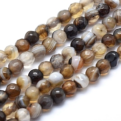 Coffee Natural Agate Beads, Dyed, Faceted Round, Coffee, 12mm, Hole: 1.3mm, about 32pcs/strand, 15.1 inch(38.5cm)
