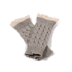 Gris Foncé Gants sans doigts à tricoter en fil de fibre acrylique, gants chauds d'hiver à bord en dentelle avec trou pour le pouce pour femmes, gris foncé, 190x75mm