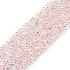 Pink Transparentes cuentas de vidrio electroplate hebras, facetados, Rondana plana, color de ab chapado, rosa, 4~4.5x3~3.5 mm, agujero: 0.8 mm, sobre 150~152 unidades / cadena, 17.91~19.69 pulgada (45.5~50 cm)