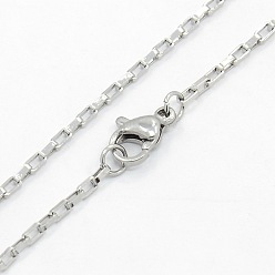 Stainless Steel Color Unisex 304 Stainless Steel Box Chain Necklaces, with Lobster Claw Clasps, Stainless Steel Color, 17.7 inch(45cm)