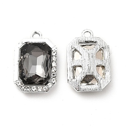 Gris Colgantes de cristal de aleación, colgante de rectángulo octágono de diamantes de imitación de cristal, Platino, gris, 21x14x6 mm, agujero: 1.8 mm
