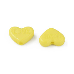 Желтый Непрозрачные акриловые бусины, окрашенные, сердце со словом "love", желтые, 10x13.5x4.5 мм, отверстие : 1.8 мм, Около 2300 шт / 500 г