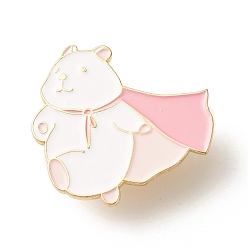 Pink Lindo oso con pin de capa de esmalte, broche de esmalte de hierro animal para ropa de mochila, la luz de oro, rosa, 28.5x30.5x10 mm