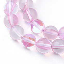 Pink Brins synthétiques de perles de lune, perles holographiques, teint, ronde, rose, 6mm, Trou: 1mm, Environ 60~62 pcs/chapelet, 14~15 pouce