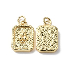 Real 18K Gold Plated Brass Pendants, Cadmium Free & Lead Free, Textured, Rectangle with Club Charm, Real 18K Gold Plated, 18x12x3mm, Ring: 5x0.8mm, Hole: 3.3mm