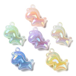 Mixed Color Luminous UV Plating Acrylic Pendants, Iridescent,  Horse, Mixed Color, 37.5x34x15mm, Hole: 3.5mm