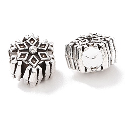 Antique Silver Tibetan Style Alloy European Beads, Large Hole Beads, Christmas Snowflake, Antique Silver, 12x10.5x9.5mm, Hole: 4.4mm, about 469pcs/1000g