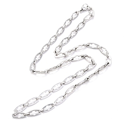 Stainless Steel Color 304 Stainless Steel Link Chain Necklaces, with Lobster Claw Clasps, Oval with Cross, Stainless Steel Color, 23.7 inch(60.2cm)