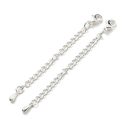 Silver 304 & 201 Stainless Steel Curb Chain Extender, End Chains, with Lobster Claw Clasps & Teardorp Chain Tabs, Silver, 72mm