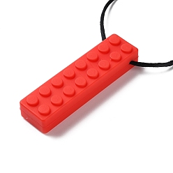 Red Building Blocks Food Grade Silicone Pendant Molar Stick Nursing Necklaces, Chewing Beads For Teethers, Red, 425~791x1.5mm, Pendants: 71.5x19.5x12.5mm