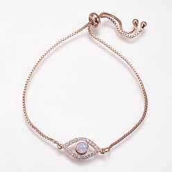 Rose Nacré Bracelets bolo réglables en laiton, bracelets de slider, Avec de l'opale synthétique et de la zircone cubique, oeil, or rose, perle rose, 8-3/4 pouces (222 mm), 1mm, lien: 20x9x3 mm